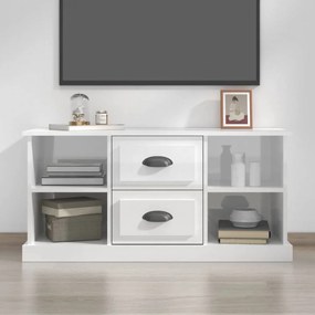 Fehér magasfényű szerelt fa TV-szekrény 99,5x35,5x48 cm