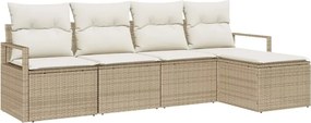 vidaXL Kanapé Szett párnával tárolóval 5 pcs Beige és krém polirattan