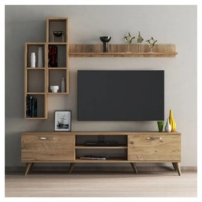 Natúr színű nappali bútor szett borovi fenyő dekorral 180x48 cm Veronica - Kalune Design