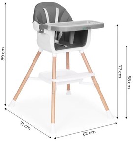Gyerek etetőszék 2 az 1-ben szürke