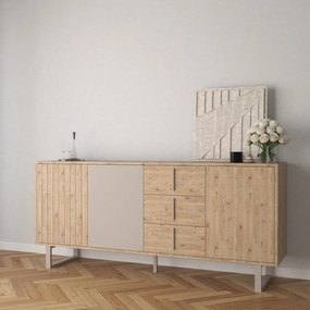 Szürke-natúr színű alacsony komód tölgyfa dekorral 180x80 cm Millay – Marckeric