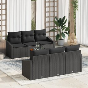 7 Részes Kerti Kanapé Szett Párnákkal Fekete Poly Rattan Akác
