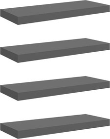 vidaXL 4 db magasfényű szürke MDF lebegő fali polc 60 x 23,5 x 3,8 cm