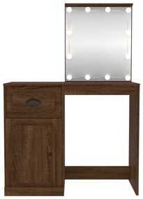 barna tölgyszínű szerelt fa pipereasztal LED-del 90x50x132,5 cm
