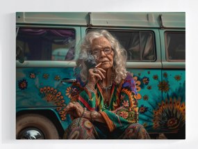 Poszter Hippi Idős Nő Színes Van Retro 100x75