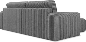 Szürke kordbársony kinyitható-tárolóhelyes sarokkanapé (bal oldali-heverő résszel) Kona – Makamii