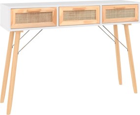 vidaXL fehér tömör fenyő és természetes rattan tálaló 105x30x75 cm