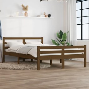 King Size mézbarna tömör fa ágykeret 150 x 200 cm
