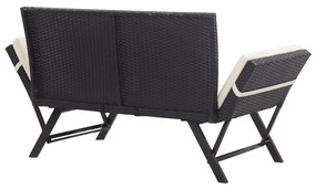fekete polyrattan kerti pad párnával 176 cm