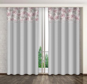 Világosszürke dekoratív függöny rózsaszín pünkösdi rózsaszínű mintával Szélesség: 160 cm | Hossz: 250 cm