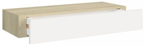 2 db tölgyszínű és fehér MDF fiókos fali polc 60 x 23,5 x 10 cm