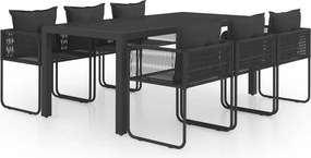 vidaXL 7 részes fekete PVC rattan kerti étkezőgarnitúra