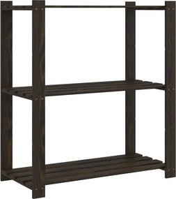 vidaXL 3 szintes fekete tömör fenyőfa tárolóállvány 80 x 38 x 90 cm