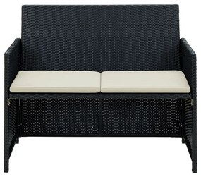 Fekete kétszemélyes polyrattan kerti kanapé párnákkal