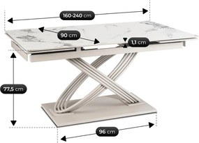 Stół IBIZA Ceramiczny Rozkładany 160-240 cm Biały Marmur/Kaszmir