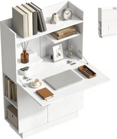 HOMCOM összecsukható íróasztal polcokkal és szekrénnyel, 80 x 30 x 128 cm, modern otthoni íróasztal, fehér | Aosom