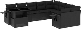 vidaXL 10 részes fekete polyrattan kerti ülőgarnitúra párnákkal