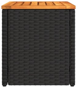 2 db fekete polyrattan és tömör fa kerti kisasztal 55x34x37 cm