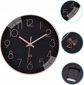 Falióra modern fekete-arany 30 cm Csendes áramló mechanizmus