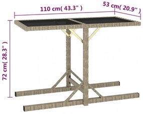 bézs üveg és polyrattan kerti asztal 110 x 53 x 72 cm