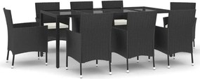 vidaXL 9 részes fekete polyrattan kerti étkezőgarnitúra párnákkal