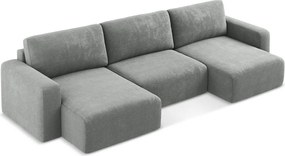 Szürke zsenília kinyitható-tárolóhelyes (U alakú) sarokkanapé Kona – Makamii