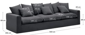 Antracitszürke len kanapé 340 cm Nora – Kave Home