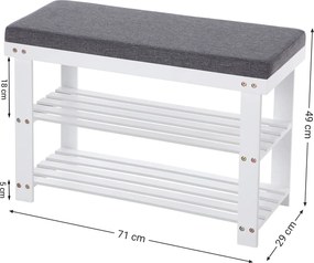 Bambusz cipőpad,2 polcos cipőtároló pad, fehér és szürke 71 x 29 x 49 cm