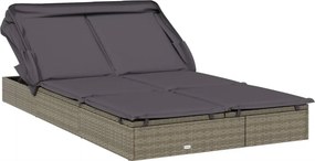 vidaXL 2 személyes szürke polyrattan napágy tetővel 213 x 118 x 97 cm
