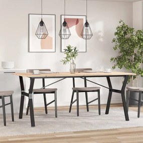 Tömör fenyőfa és acél étkezőasztal Y-vázzal 180x90x75 cm