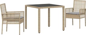 vidaXL Kert étkező szett 3 pcs Bézs polirattan