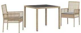 vidaXL Kert étkező szett 3 pcs Bézs polirattan