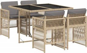 vidaXL 5 részes vegyes bézs polyrattan kerti étkezőgarnitúra párnákkal