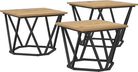 vidaXL Dohányzóasztal 3 pcs Artisan tölgy Műszaki fa és acél