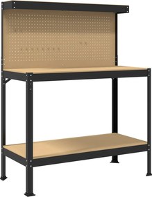 vidaXL Munkapad polcokkal Fekete 114 x 54 x 145 cm Mérnöki fa és fém