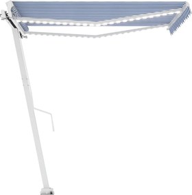 vidaXL kék és fehér kézzel kihúzható LED-es napellenző 350x250 cm