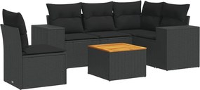 vidaXL 6 részes fekete polyrattan kerti ülőgarnitúra párnákkal
