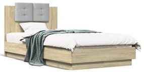 sonoma tölgy színű szövet ágykeret fejtámlával 75x190 cm