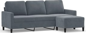 vidaXL 3 személyes sötétszürke bársony kanapé lábtartóval 180 cm