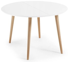 Fehér bővíthető étkezőasztal fehér asztallappal ø 120 cm Oqui – Kave Home