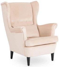 Elegáns Füles Fotel Lábtartóval, Bézs Bársony Kárpittal. EVAN 2