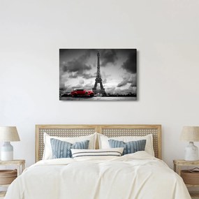 Kép - Az Eiffel-torony és a piros autó (90x60 cm)