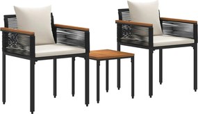 vidaXL Kültéri Bútor Szett 3 pcs Fekete és krémfehér PE Rattan