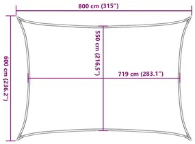narancssárga négyszögletű HDPE napvitorla 160 g/m² 6x8 m
