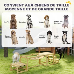 PawHut Kutya Agilitási Edzőfelszerelés, 3 darabos Kutya Agilitási Készlet, Puha Híd, Pihenőplatform és Lépcsők, Tömbfa, Természetes Fa | Aosom