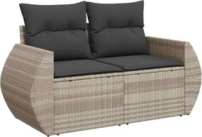 vidaXL 2 személyes világosszürke polyrattan kerti kanapé párnával