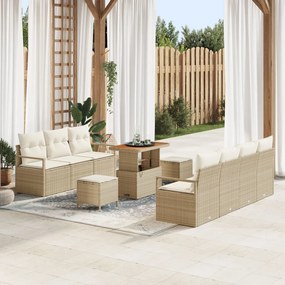 10 Darabos Kerti Kanapészett Párnákkal Bézs Poly Rattan Akáciával, 2 Fős Kerti Kanapé Tárolóval & Párnákkal Bézs Poly Rattan, 3 Darabos Kerti Étkezőszett Párnákkal Bézs Poly Rattan Akáciával