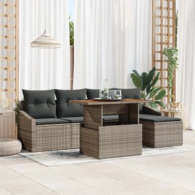 6 Darabos Kerti Étkező Szett Párnákkal Szürke Poly Rattan Akácia