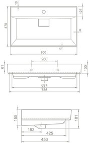 TMP LUX 80 fali fürdőszobabútor - CeraStyle SHARP FEKETE mosdóval - 80 x 48 cm