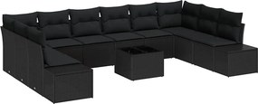 vidaXL Kerti Kanapé Szett párnával 10 pcs Fekete Polyrattan